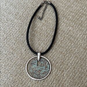 Silver and dark leather braided Necklace